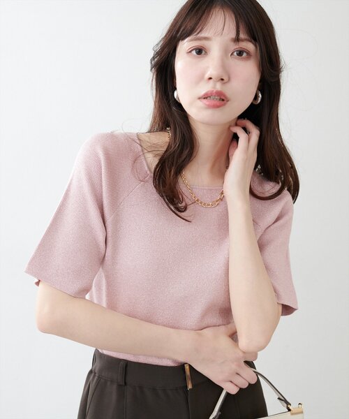 natural couture(ナチュラルクチュール)の「【WEB限定】スクエアネックリブ半袖ニット(ニット/セーター・レディース・ピンク/イエロー/サックスブルー/ブラック/オフホワイト・FREE)」の17枚目の写真