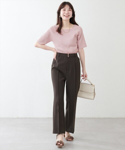 natural couture(ナチュラルクチュール)の「【WEB限定】スクエアネックリブ半袖ニット(ニット/セーター・レディース・ピンク/イエロー/サックスブルー/ブラック/オフホワイト・FREE)」の18枚目の写真