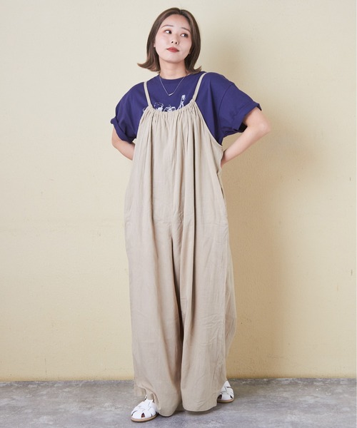 CUBE SUGAR（キューブシュガー）の「インドコットンギャザーワイドサロペット（サロペット/オーバーオール・レディース・ブラック/カーキ/ベージュ/イエロー/オレンジ・M）」の7枚目の写真