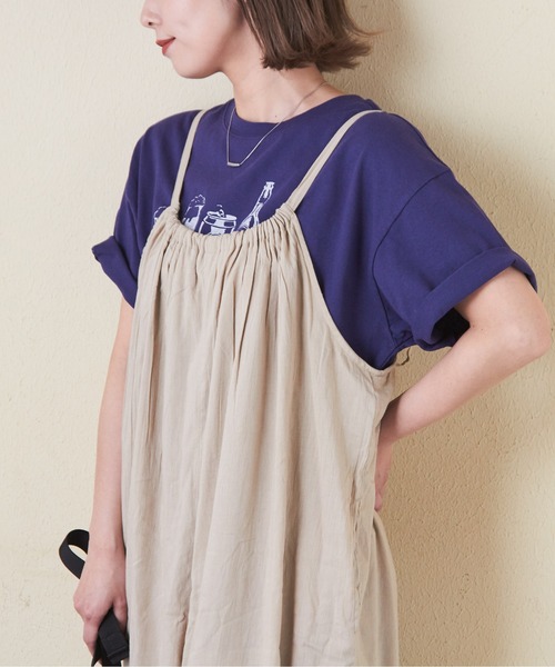 CUBE SUGAR（キューブシュガー）の「インドコットンギャザーワイドサロペット（サロペット/オーバーオール・レディース・ブラック/カーキ/ベージュ/イエロー/オレンジ・M）」の8枚目の写真