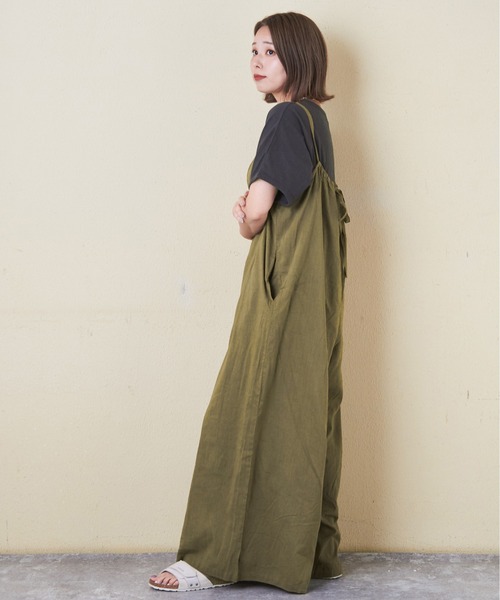 CUBE SUGAR（キューブシュガー）の「インドコットンギャザーワイドサロペット（サロペット/オーバーオール・レディース・ブラック/カーキ/ベージュ/イエロー/オレンジ・M）」の15枚目の写真