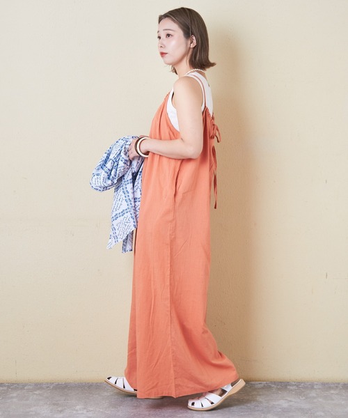 CUBE SUGAR（キューブシュガー）の「インドコットンギャザーワイドサロペット（サロペット/オーバーオール・レディース・ブラック/カーキ/ベージュ/イエロー/オレンジ・M）」の12枚目の写真