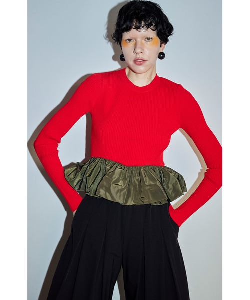 ニット セーター BALLOON PEPLUM KNIT TOP レディース BALLOON PEPLUM KNIT TOP（ニット/セーター）｜OMMO（オーエム