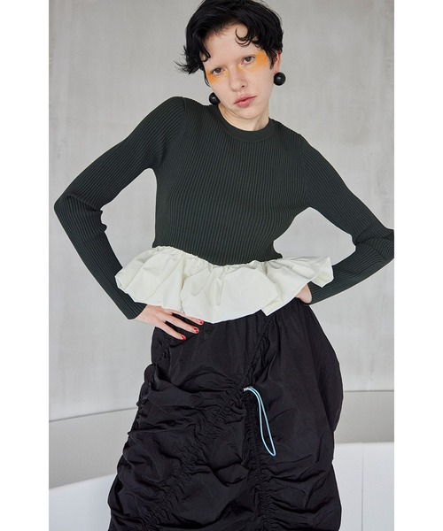 ニット セーター BALLOON PEPLUM KNIT TOP レディース BALLOON PEPLUM KNIT TOP（ニット/セーター）｜OMMO（オーエム