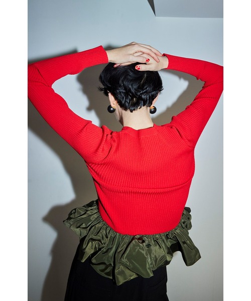 ニット セーター BALLOON PEPLUM KNIT TOP レディース BALLOON PEPLUM KNIT TOP（ニット/セーター）｜OMMO（オーエム