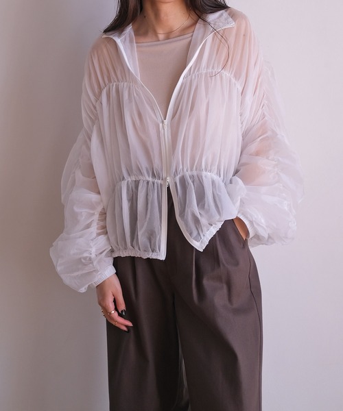 AKTE（アクテ）の「シアーギャザーブルゾン（ブルゾン・レディース・ホワイト/ブラック・FREE）」の9枚目の写真