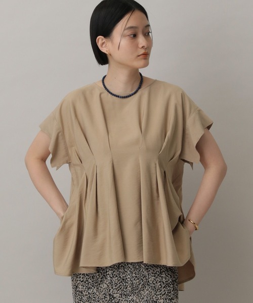 MACHTT シャツ ブラウス aquagarage バイカラーギャザーブラウス シャツ 春秋 長袖 M L