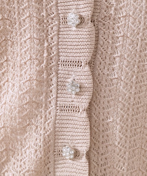 couture brooch(クチュールブローチ)の「【冷房対策・通勤】透かし編みシャイニーニットカーディガン(カーディガン/ボレロ・レディース・ブラック/ベビーピンク/オフホワイト/ベージュ・38/42)」の11枚目の写真