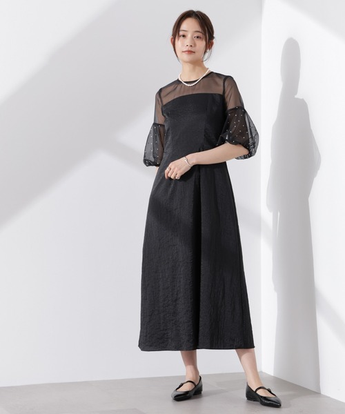 kaene(カエン)の「kaene/デザインオーガンミックスドレス(ドレス・レディース・ブラック・S/XS)」の4枚目の写真