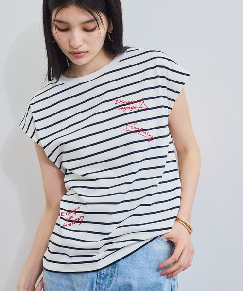 VIS(ビス)の「フレンチスリーブロゴアソートTシャツ(Tシャツ/カットソー・レディース・ホワイト/ブラック/ホワイト系その他・FREE)」の1枚目の写真