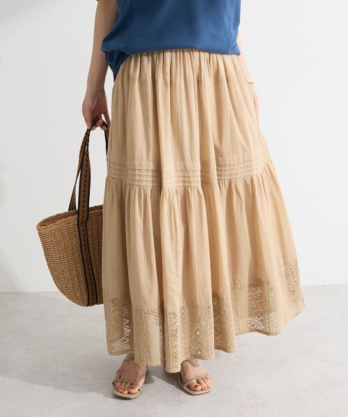 Green　Parks（グリーンパークス）の「インド綿 裾レースティアードスカート（スカート・レディース・ブラック/ベージュ/ホワイト・FREE）」の3枚目の写真