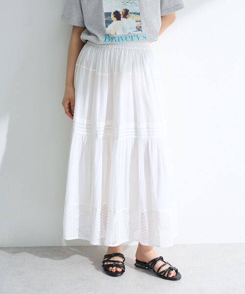 Green　Parks（グリーンパークス）の「インド綿 裾レースティアードスカート（スカート・レディース・ブラック/ベージュ/ホワイト・FREE）」の2枚目の写真