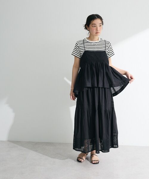 Green　Parks（グリーンパークス）の「インド綿 裾レースティアードスカート（スカート・レディース・ブラック/ベージュ/ホワイト・FREE）」の5枚目の写真