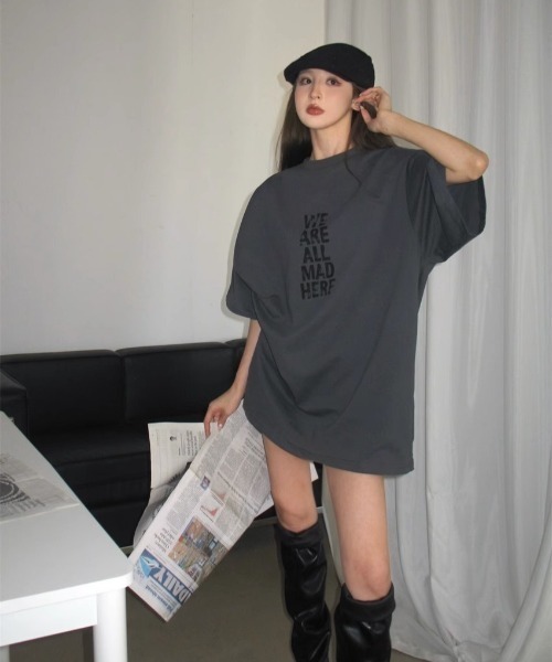 DEVICE(デバイス)の「シンプル ロゴ プリント 古着風 Tシャツ 韓国ファッション 韓国ストリート ストリートファッション Y2K(Tシャツ/カットソー・レディース・ダークグレー/ホワイト/ブラック・FREE)」の19枚目の写真