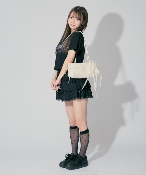 ALLuRing ChaRm(アリュリングチャーム)の「Ribbon Frilled Tiered Skirt / リボンフリルティアードスカート(スカート・レディース・ブラック/ホワイト・M/S)」の22枚目の写真