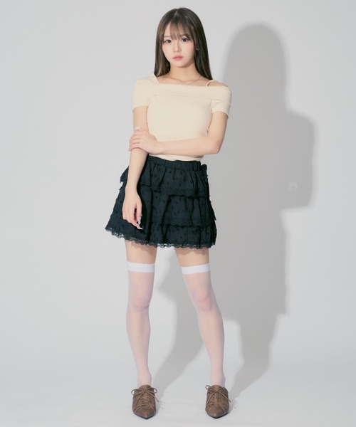 ALLuRing ChaRm(アリュリングチャーム)の「Ribbon Frilled Tiered Skirt / リボンフリルティアードスカート(スカート・レディース・ブラック/ホワイト・M/S)」の14枚目の写真