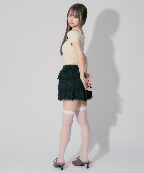 ALLuRing ChaRm(アリュリングチャーム)の「Ribbon Frilled Tiered Skirt / リボンフリルティアードスカート(スカート・レディース・ブラック/ホワイト・M/S)」の15枚目の写真