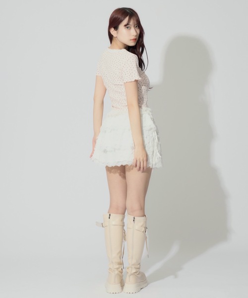 ALLuRing ChaRm(アリュリングチャーム)の「Ribbon Frilled Tiered Skirt / リボンフリルティアードスカート(スカート・レディース・ブラック/ホワイト・M/S)」の9枚目の写真