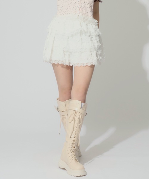 ALLuRing ChaRm(アリュリングチャーム)の「Ribbon Frilled Tiered Skirt / リボンフリルティアードスカート(スカート・レディース・ブラック/ホワイト・M/S)」の3枚目の写真
