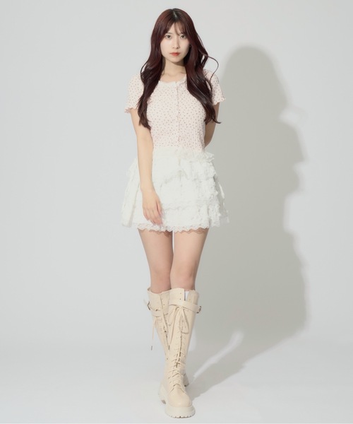 ALLuRing ChaRm(アリュリングチャーム)の「Ribbon Frilled Tiered Skirt / リボンフリルティアードスカート(スカート・レディース・ブラック/ホワイト・M/S)」の6枚目の写真
