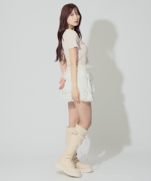 ALLuRing ChaRm(アリュリングチャーム)の「Ribbon Frilled Tiered Skirt / リボンフリルティアードスカート(スカート・レディース・ブラック/ホワイト・M/S)」の8枚目の写真