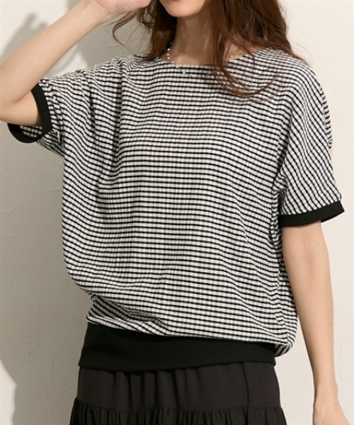 nissen(ニッセン)の「ドルマン半袖プルオーバー(Tシャツ/カットソー・レディース・ブラック系その他/ブラウン系その他/ブラック・M/L)」の1枚目の写真
