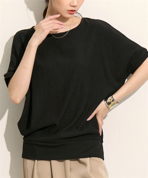 nissen(ニッセン)の「ドルマン半袖プルオーバー(Tシャツ/カットソー・レディース・ブラック系その他/ブラウン系その他/ブラック・M/L)」の2枚目の写真