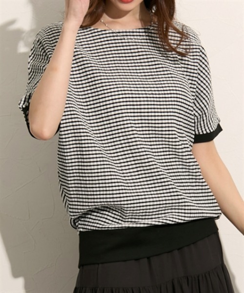 nissen(ニッセン)の「ドルマン半袖プルオーバー(Tシャツ/カットソー・レディース・ブラック系その他/ブラウン系その他/ブラック・M/L)」の12枚目の写真