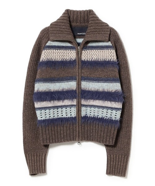 Ray BEAMS（レイビームス）の「【別注】BOUSSOLE / ボーダージップ ニット カーディガン（カーディガン/ボレロ・レディース・ブラウン/オフホワイト・ONE SIZE）」の2枚目の写真