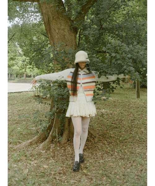 Ray BEAMS（レイビームス）の「【別注】BOUSSOLE / ボーダージップ ニット カーディガン（カーディガン/ボレロ・レディース・ブラウン/オフホワイト・ONE SIZE）」の3枚目の写真