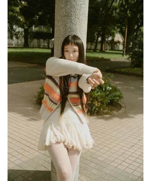 Ray BEAMS（レイビームス）の「【別注】BOUSSOLE / ボーダージップ ニット カーディガン（カーディガン/ボレロ・レディース・ブラウン/オフホワイト・ONE SIZE）」の4枚目の写真