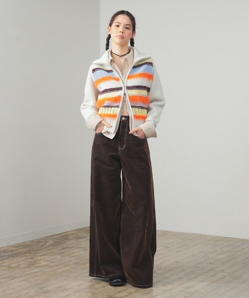 Ray BEAMS（レイビームス）の「【別注】BOUSSOLE / ボーダージップ ニット カーディガン（カーディガン/ボレロ・レディース・ブラウン/オフホワイト・ONE SIZE）」の5枚目の写真