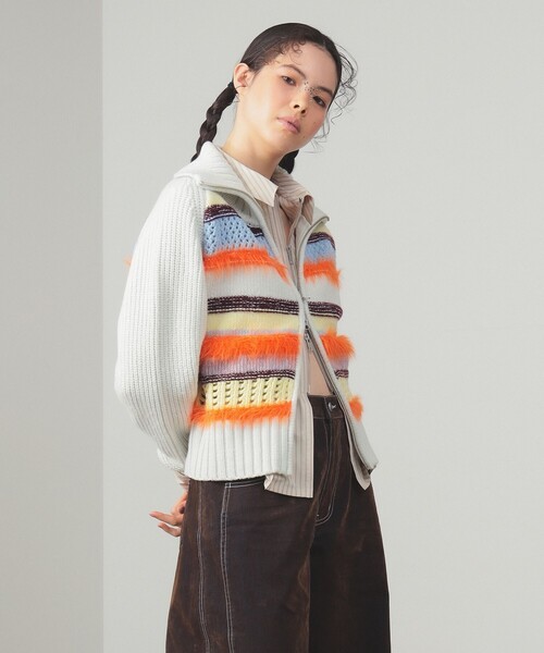 Ray BEAMS（レイビームス）の「【別注】BOUSSOLE / ボーダージップ ニット カーディガン（カーディガン/ボレロ・レディース・ブラウン/オフホワイト・ONE SIZE）」の10枚目の写真