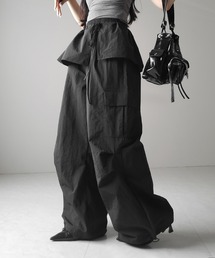 カーゴパンツ グレー フリル付き グレー パンツ 紐付きゆったり楽ちんカーゴパンツ カーゴパンツ