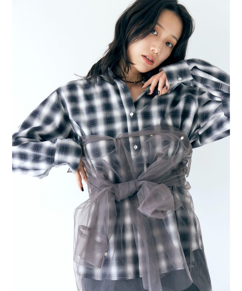 ＼期間限定10%OFF／予約商品/Ungrid アングリッド  チュールレイヤードルーズシャツ 112540439701 8月末〜9月末入荷予定 25FW 2025秋冬 キャンセル返品不可 Ungrid ＼期間限定10%OFF／予約商品/Ungrid アングリッド