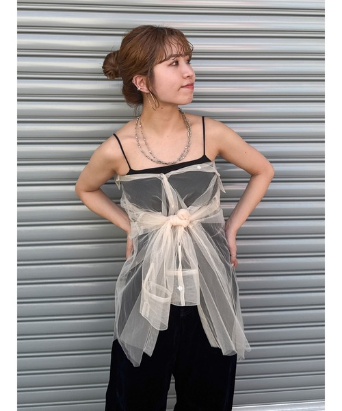 Ungrid　チュールレイヤードルーズシャツ Ungrid ブラウス シャツ 「展示会人気NO.1」チュールレイヤード