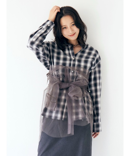 セール】【展示会人気NO.1】チュールレイヤードルーズシャツ（シャツ