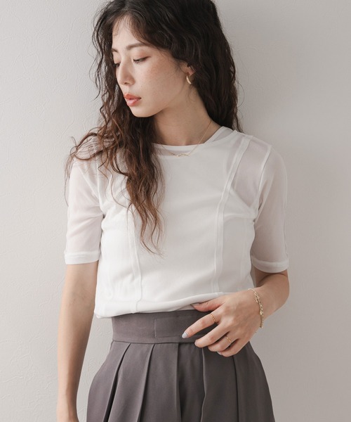 アメリ シアー素材 トップス シアーアメスリタンクトップスセット【2点セット】（Tシャツ