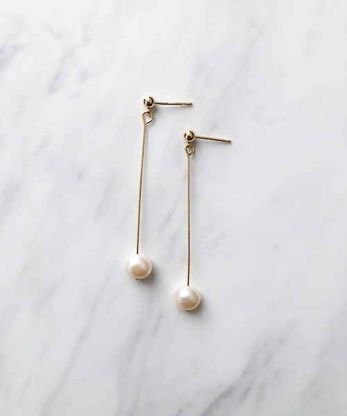 一粒淡水パールロングバーピアス（ピアス（両耳用