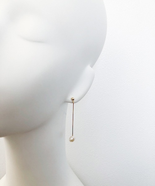 一粒淡水パールロングバーピアス（ピアス（両耳用