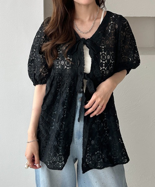 apres jour clair】SSレースペプラムトップス（シャツ/ブラウス