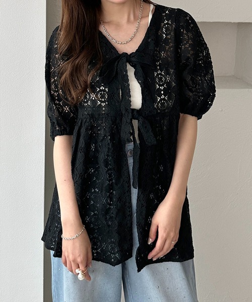 apres jour clair(アプレジュールクレア)の「【apres jour clair】SSレースペプラムトップス(シャツ/ブラウス・レディース・ブラック/アイボリー・X-LARGE/フリー)」の12枚目の写真