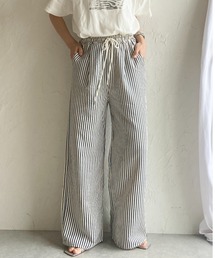 コットンタッチ ストレート セミワイド ストライプパンツ イージーパンツ