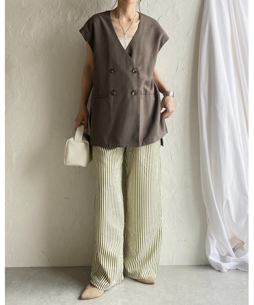 seyto ラメストライプワイドストレートパンツ Lame stripe wide straight pants / ラメストライプワイド