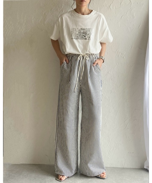 She's Closet(シーズクローゼット)の「コットンタッチ ストレート セミワイド ストライプパンツ イージーパンツ(その他パンツ・レディース・グリーン/ネイビー/ブラック/ブルー/グレー/ブラウン・FREE)」の9枚目の写真