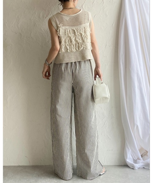 She's Closet(シーズクローゼット)の「コットンタッチ ストレート セミワイド ストライプパンツ イージーパンツ(その他パンツ・レディース・グリーン/ネイビー/ブラック/ブルー/グレー/ブラウン・FREE)」の10枚目の写真