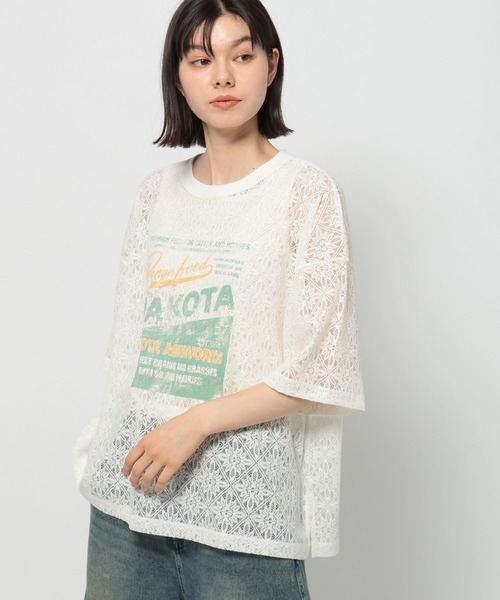 niko and...（ニコアンド）の「レースプリントアソートTシャツ（Tシャツ/カットソー・レディース・オフホワイト/ブラック/アイボリー・LARGE/MEDIUM）」の3枚目の写真