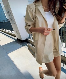 THEODORIC.dy（セオドリックディ）の「リネンジャケットセットアップ （後ろゴムショーパン付き/オンオフきちんと感とリラックスを両立）（セットアップ）」