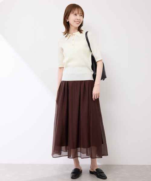 ROPE' PICNIC（ロペピクニック）の「ミニケーブルハーフスリーブニットポロシャツ（ポロシャツ・レディース・マスタード/ネイビー/キナリ/ダークブラウン・38）」の21枚目の写真