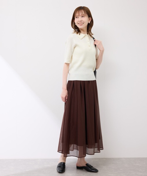 ROPE' PICNIC（ロペピクニック）の「ミニケーブルハーフスリーブニットポロシャツ（ポロシャツ・レディース・マスタード/ネイビー/キナリ/ダークブラウン・38）」の22枚目の写真